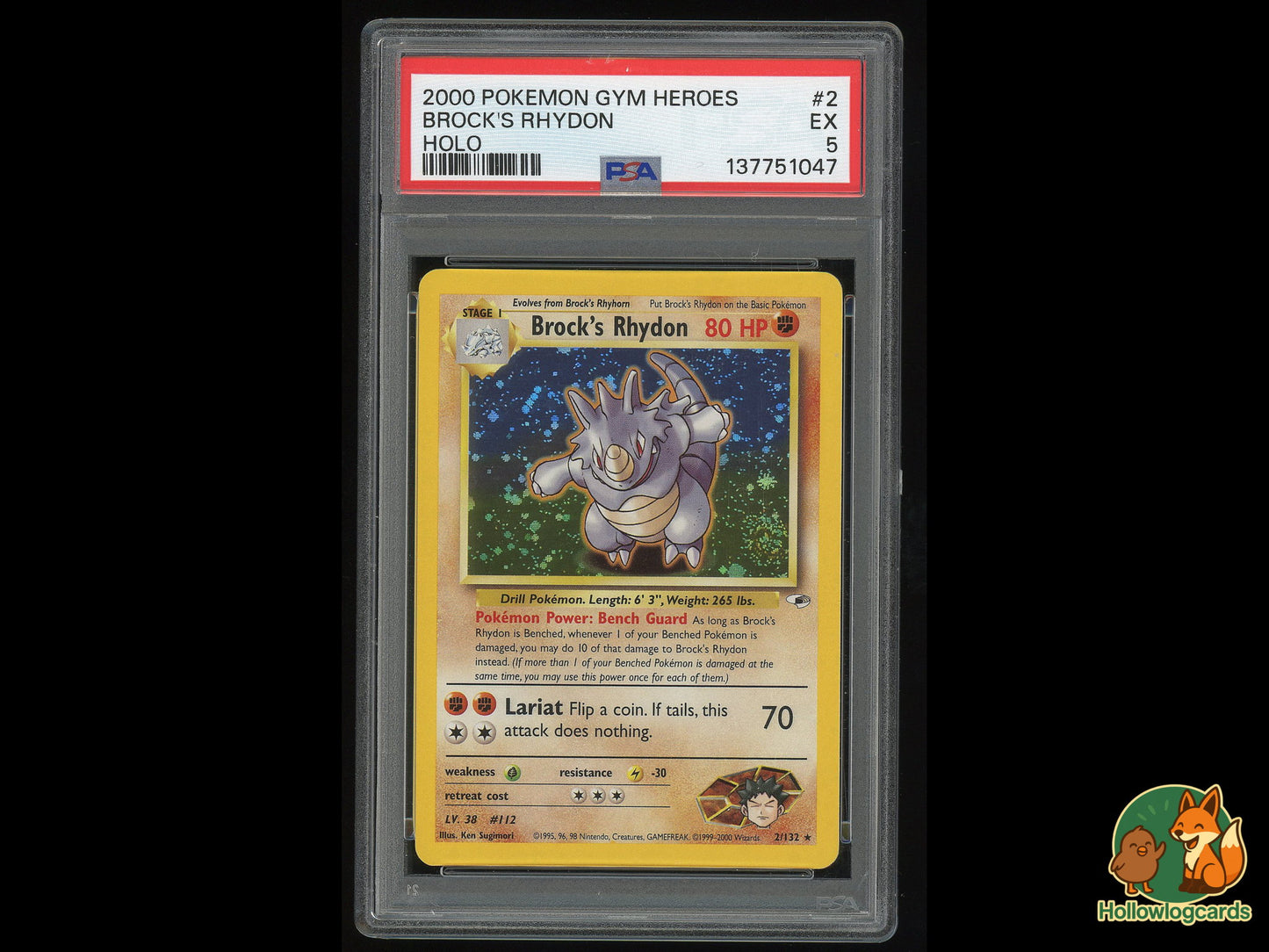 Graded Brock's Rhydon (2/132) - Gym Heroes - PSA 5