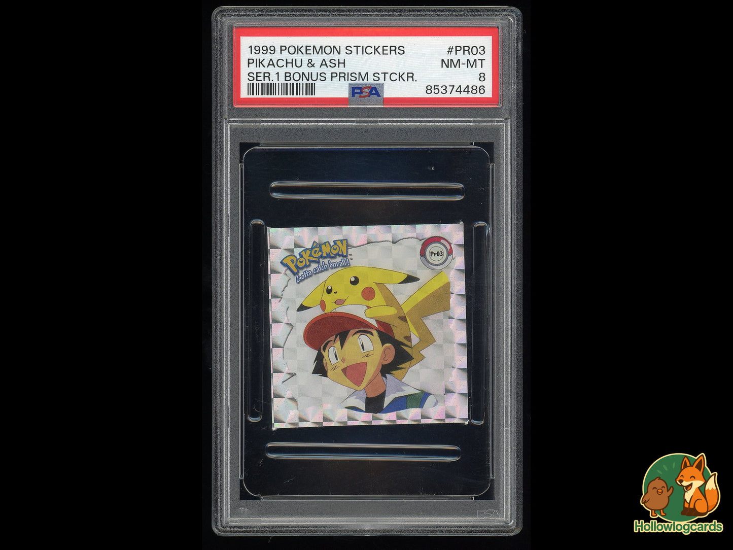 Graded Pikachu & Ash - Pokemon Stickers Bonus Prism PR03 - PSA 8