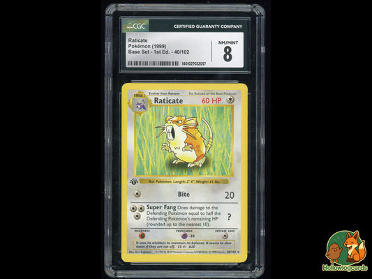 Graded 1st Edition - Raticate - Base Set 40/102 - WOTC - CGC 8 - Sugimori
