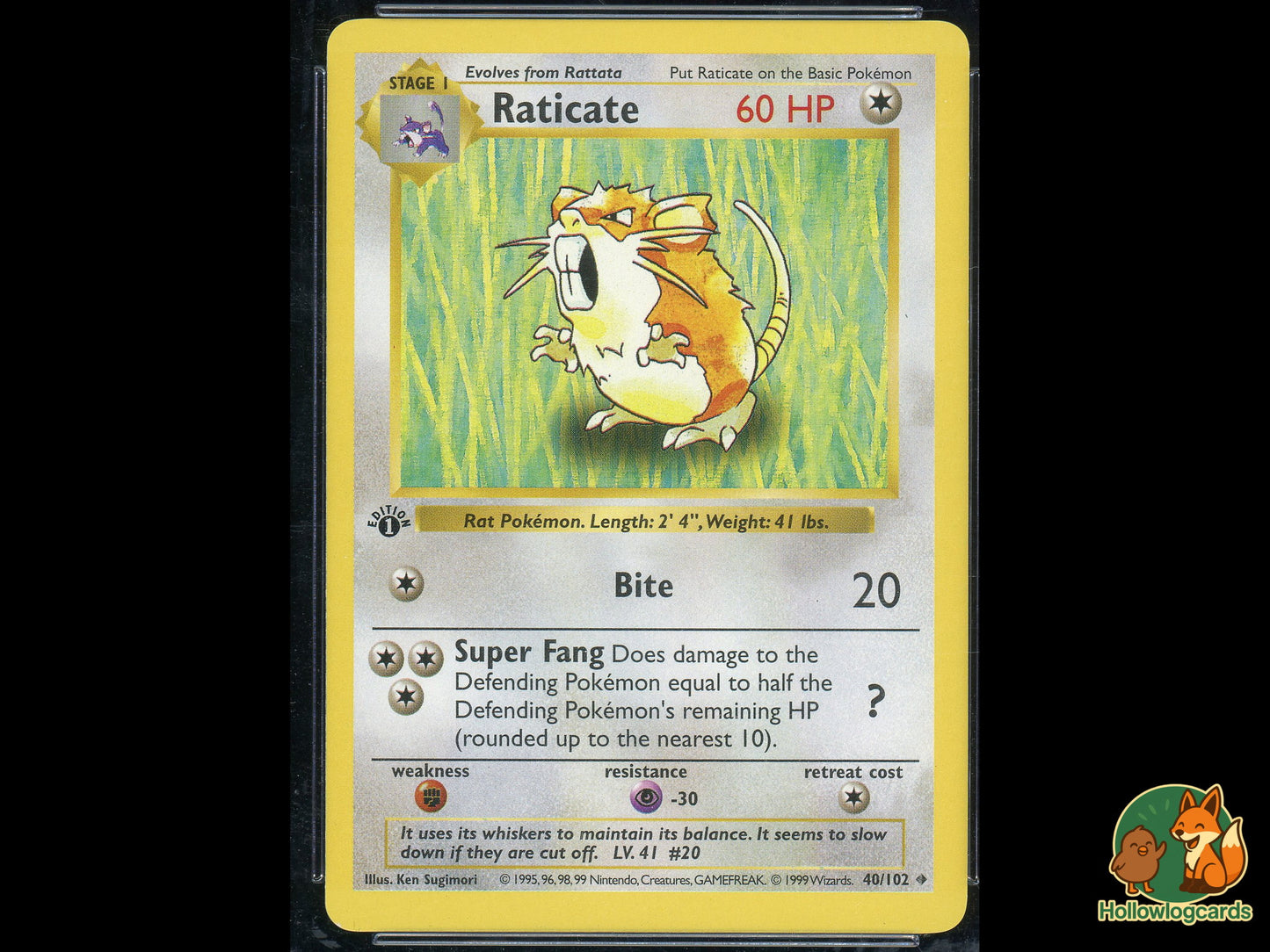 Graded 1st Edition - Raticate - Base Set 40/102 - WOTC - CGC 8 - Sugimori