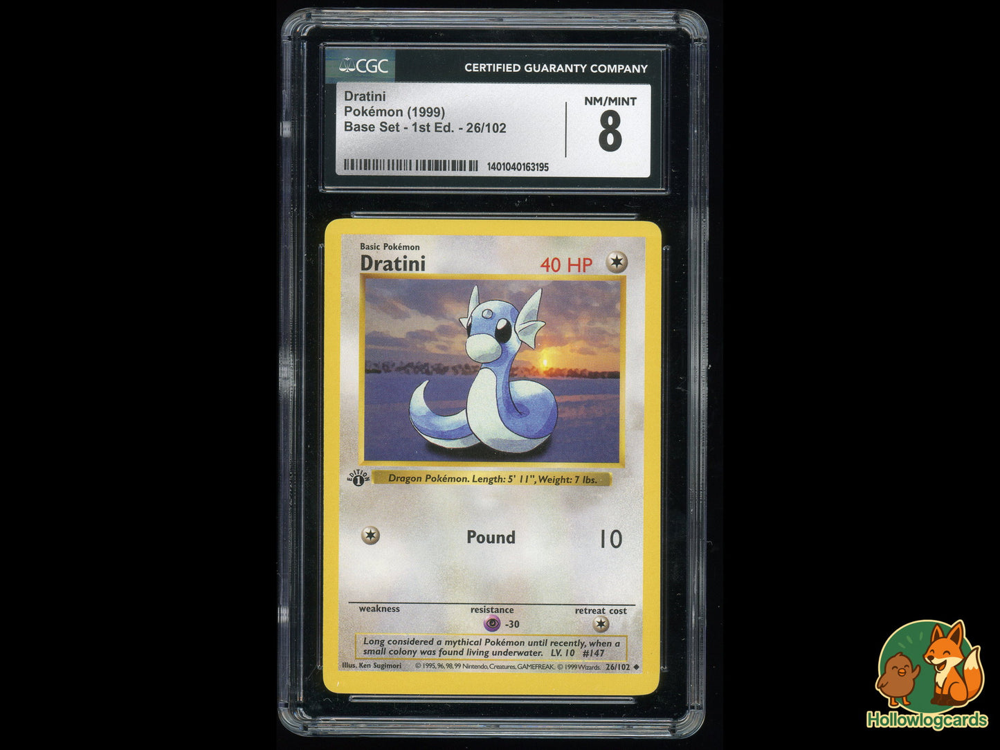 Graded 1st Edition - Dratini - Base Set 26/102 - WOTC - CGC 8 - Sugimori