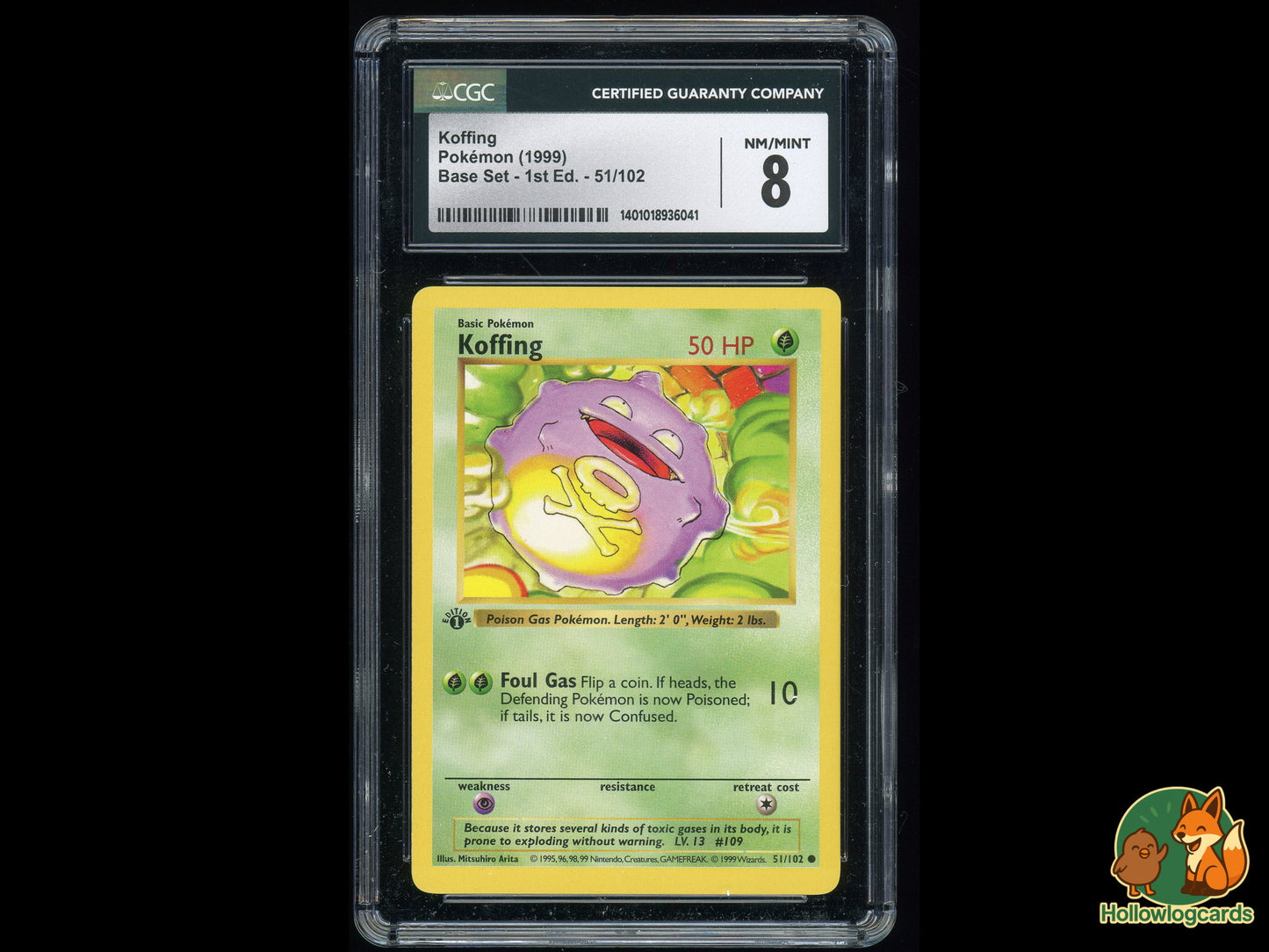 Graded 1st Edition - Koffing - Base Set 51/102 - WOTC - CGC 8 - Arita
