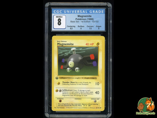 Graded 1st Edition - Magnemite - Base Set 53/102 - WOTC - CGC 8 - Kinebuchi