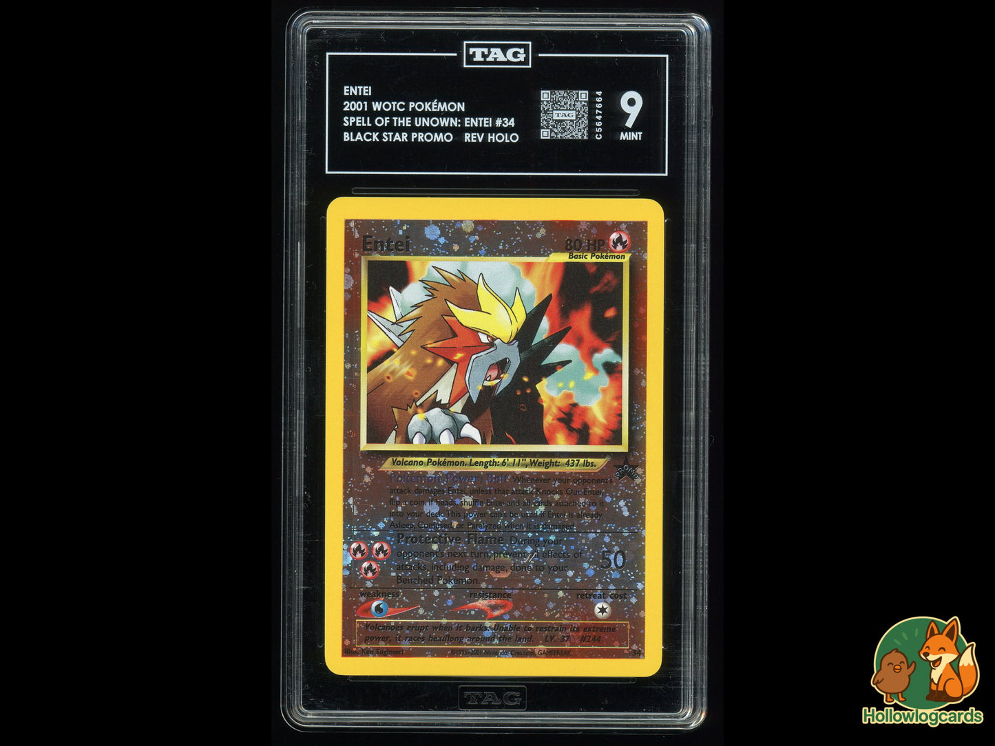 Graded Entei (34) Reverse Holo - WOTC Black Star Promo - TAG Mint 9