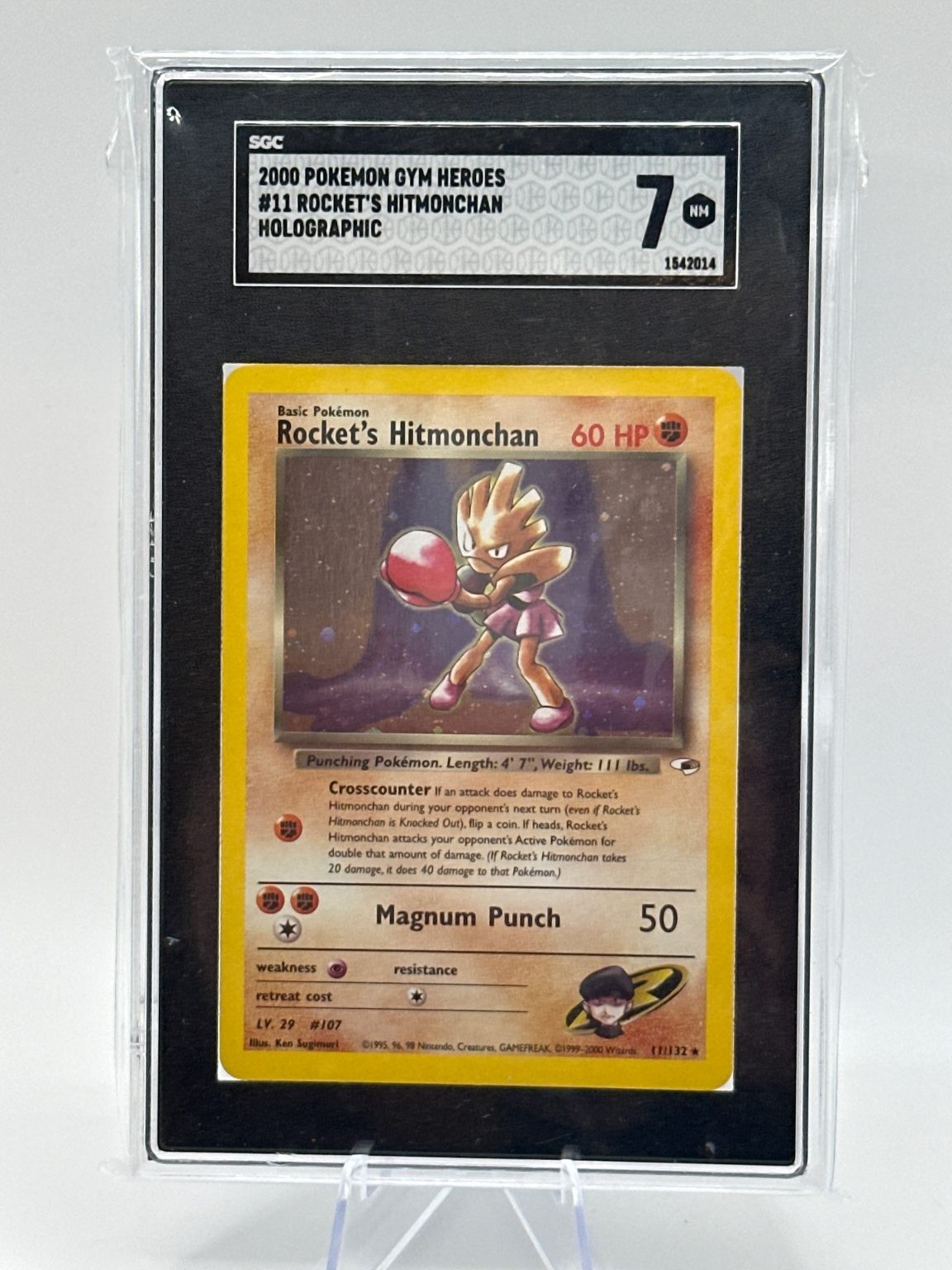GRADED Rocket's Hitmonchan - Holo Gym Heroes 7/132 - WOTC - Vintage - Sugimori SGC 7