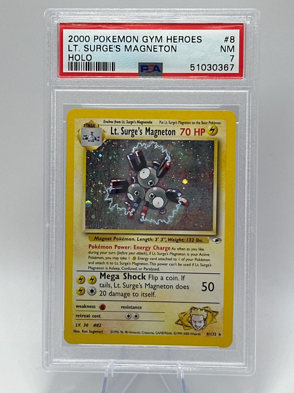 Graded - Lt. Surge’s Magneton - Gym Heroes 8/132 - WOTC - Vintage - Kusube - PSA 7