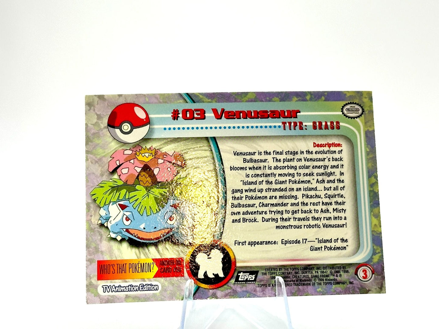 Venusaur - DIAMOND GLASS FOIL- RARE [03] - Topps - 1999 - Vintage