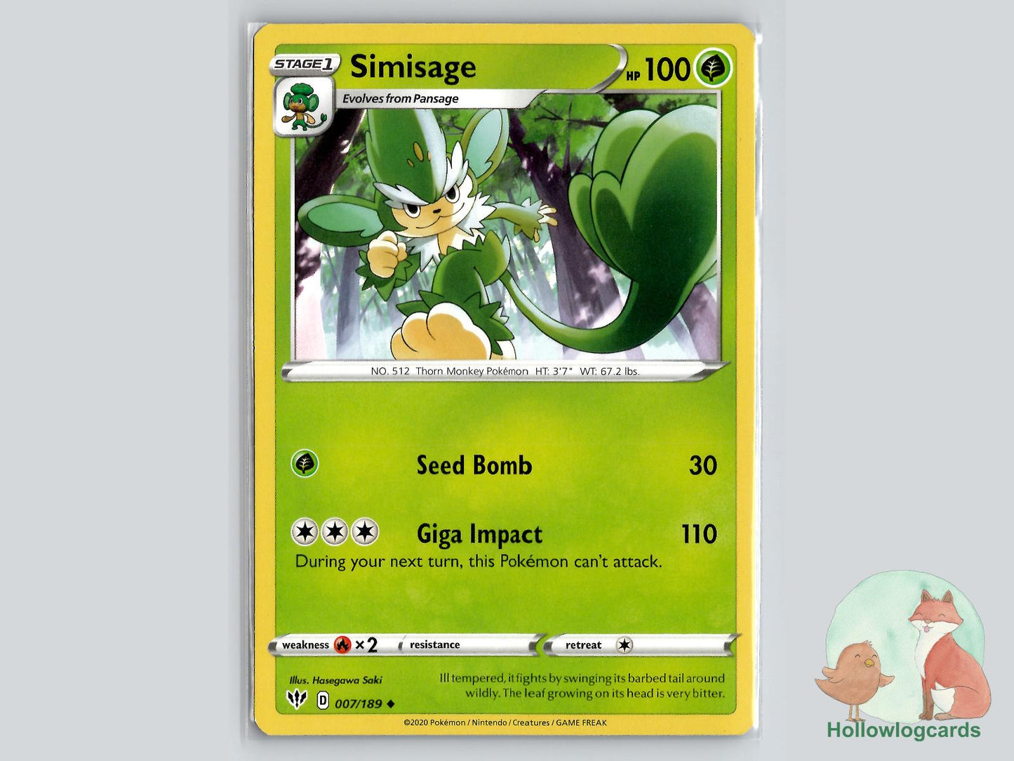 Simisage (007/189) - Darkness Ablaze Pokémon Card