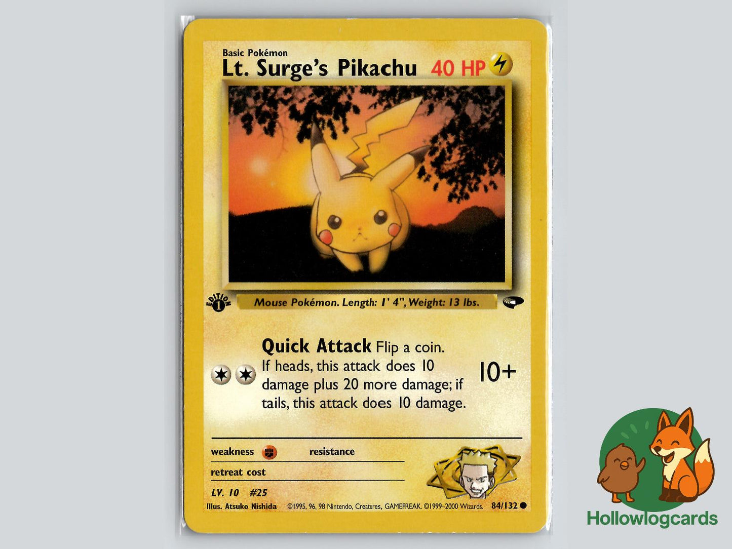 1st Edition Lt. Surge's Pikachu (84/132) - Gym Challenge Pokémon Card