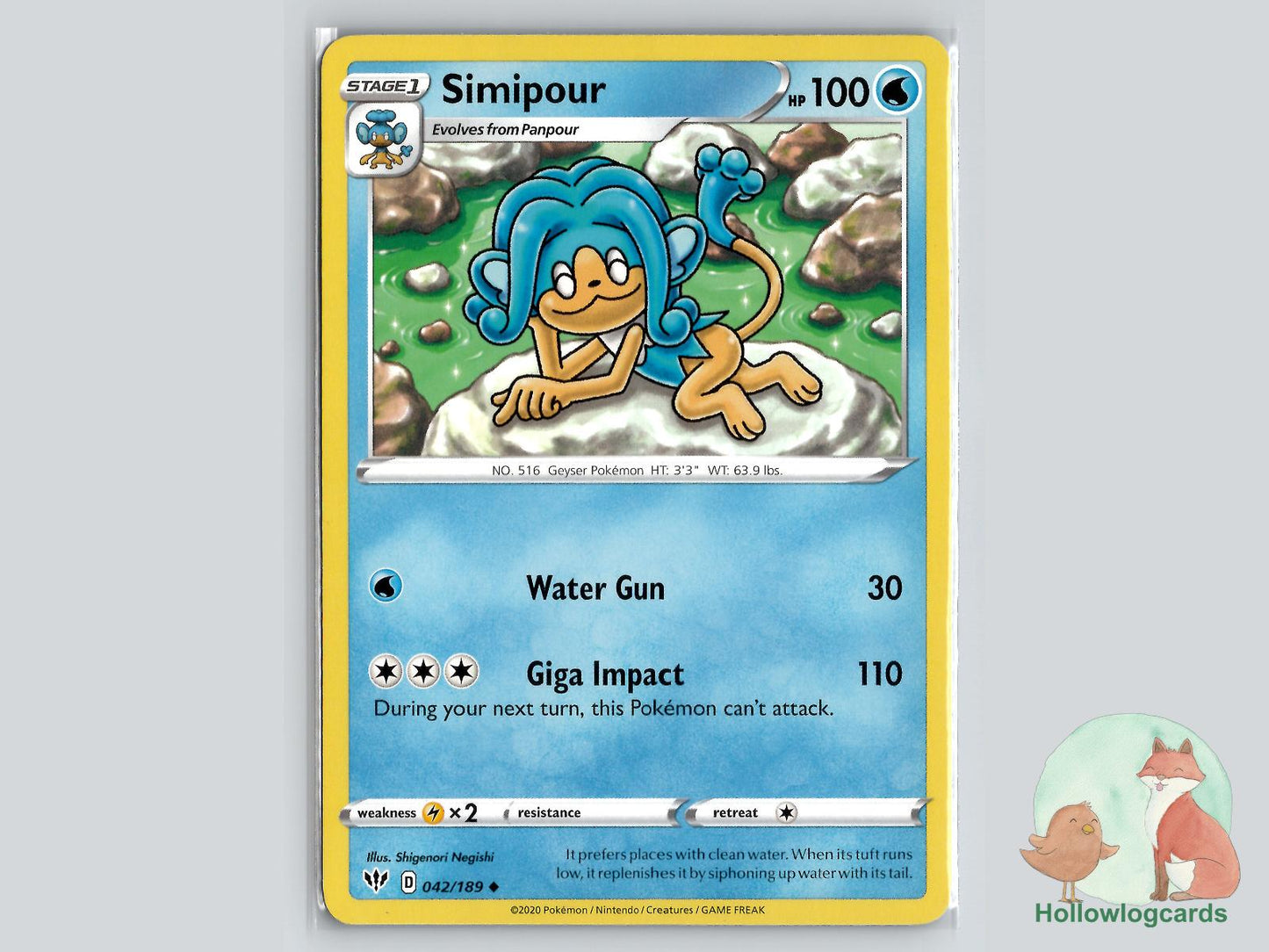 Simipour (042/189) - Darkness Ablaze Pokémon Card