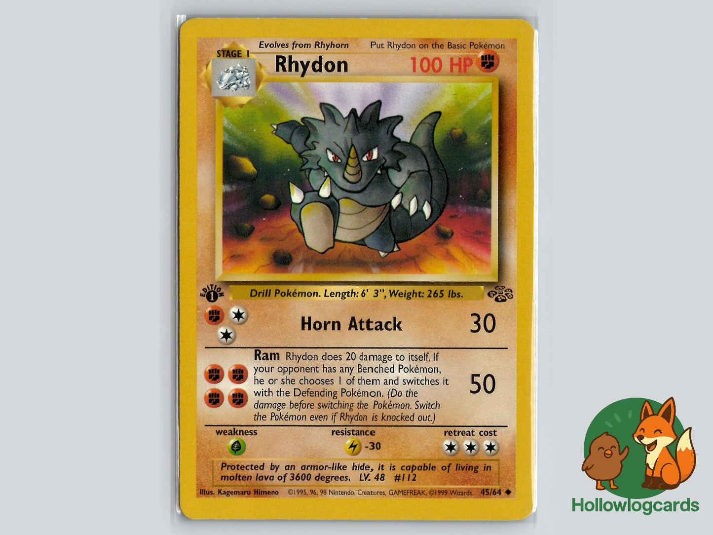 1st Edition Rhydon (45/64) - Jungle Pokémon Card