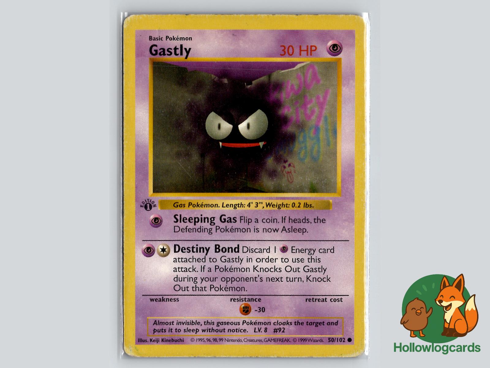1st Edition Gastly (50/102) - Base Pokémon Card