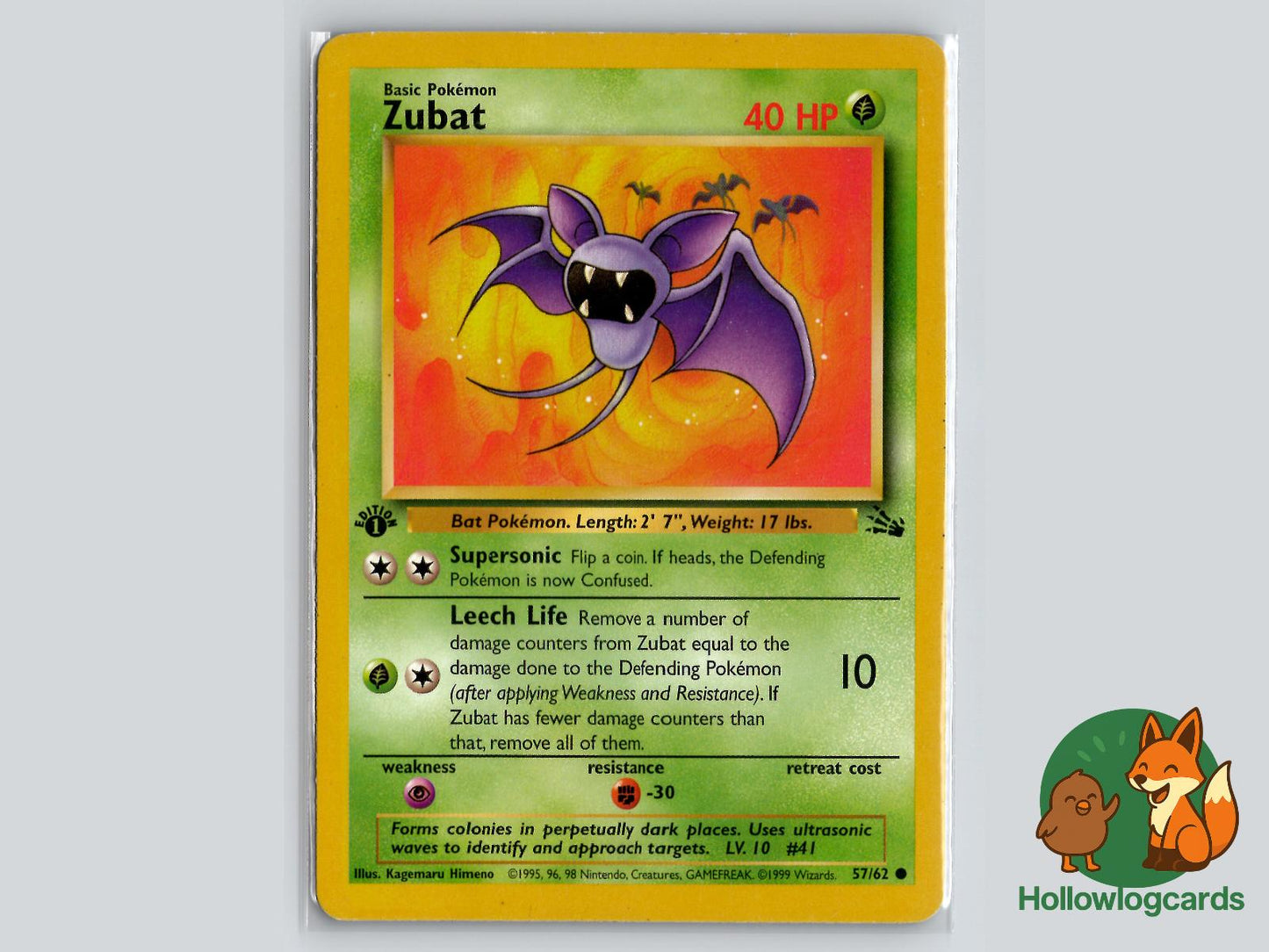1st Edition Zubat (57/62) - Fossil Pokémon Card