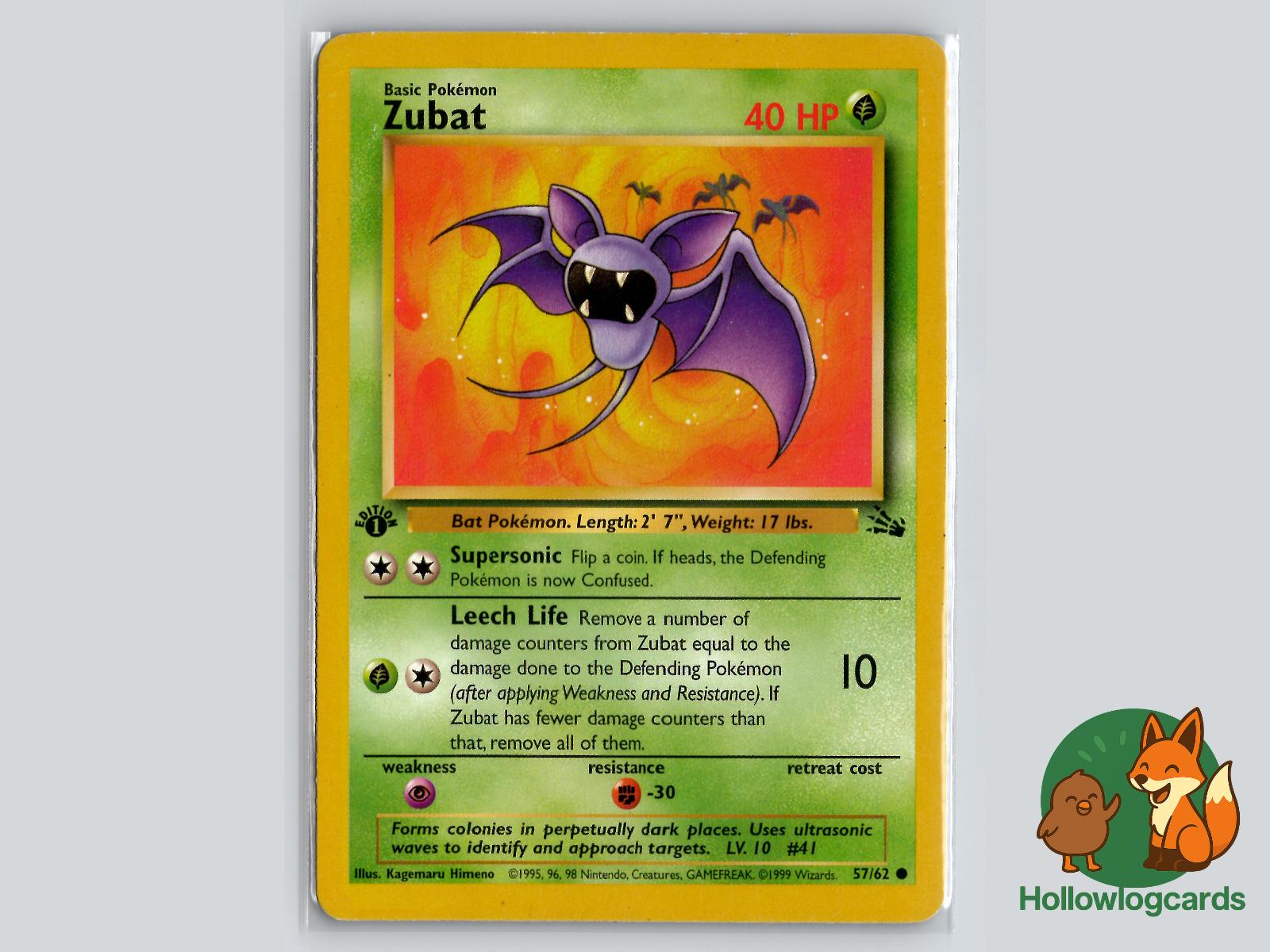 1st Edition Zubat (57/62) - Fossil Pokémon Card
