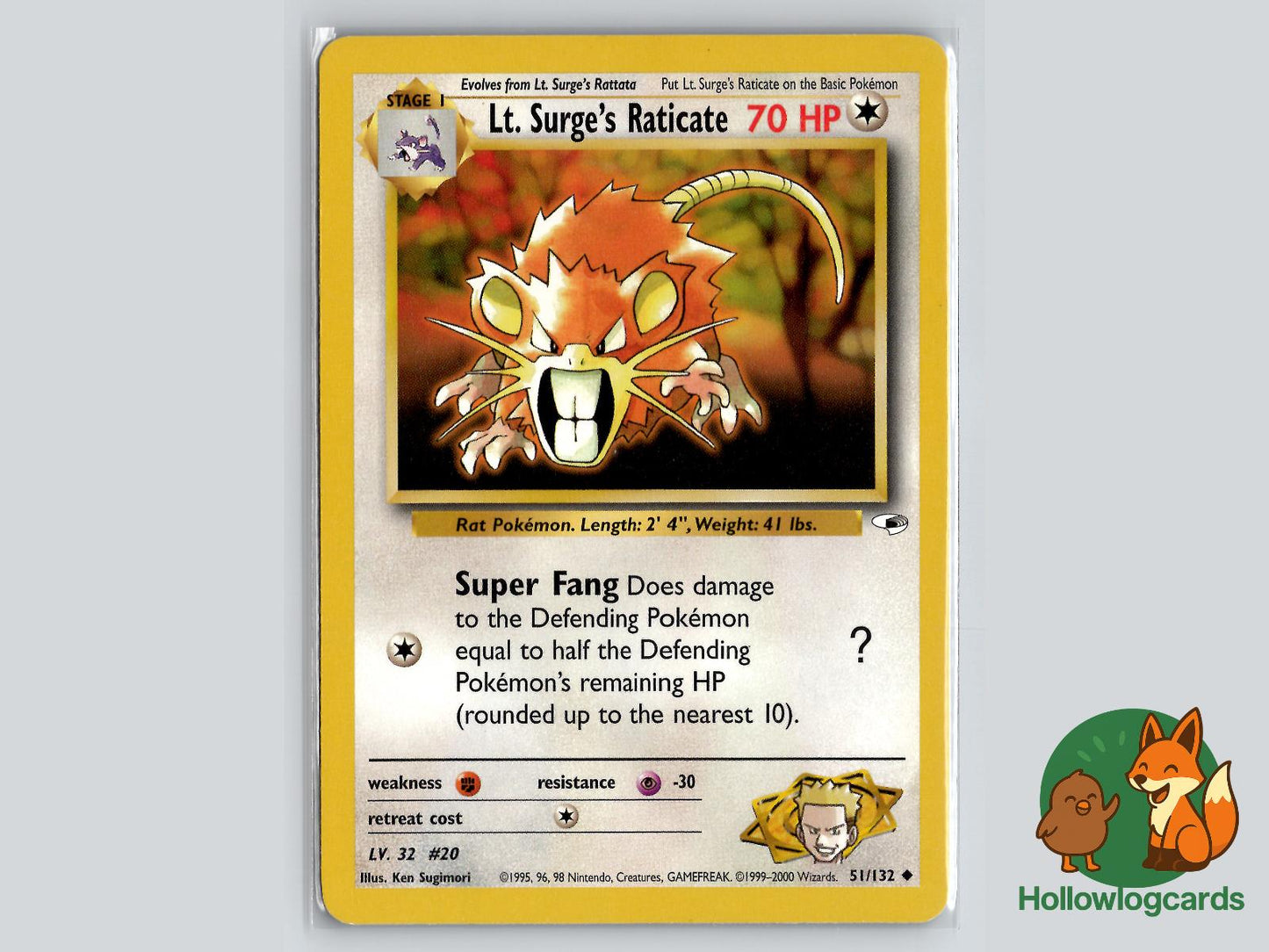 Lt. Surge's Raticate (51/132) - Gym Heroes Pokémon Card