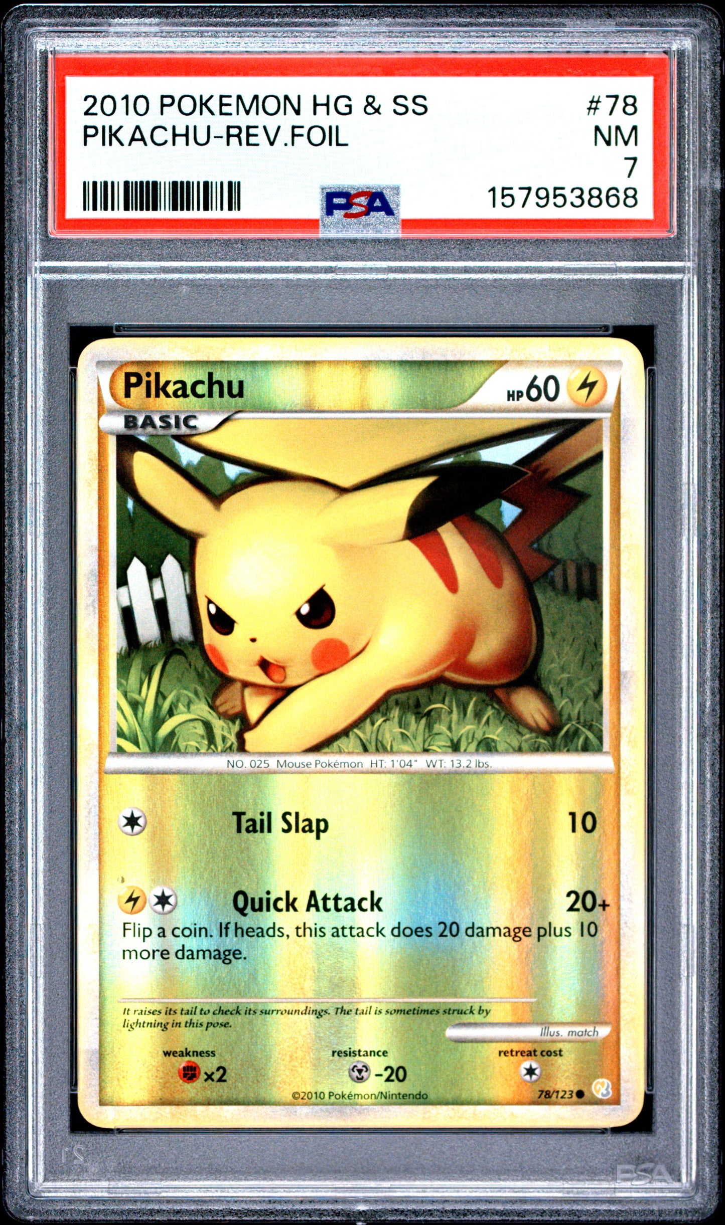 Graded Pikachu Reverse Holo (78/123) Heartgold & Soulsilver - PSA 7