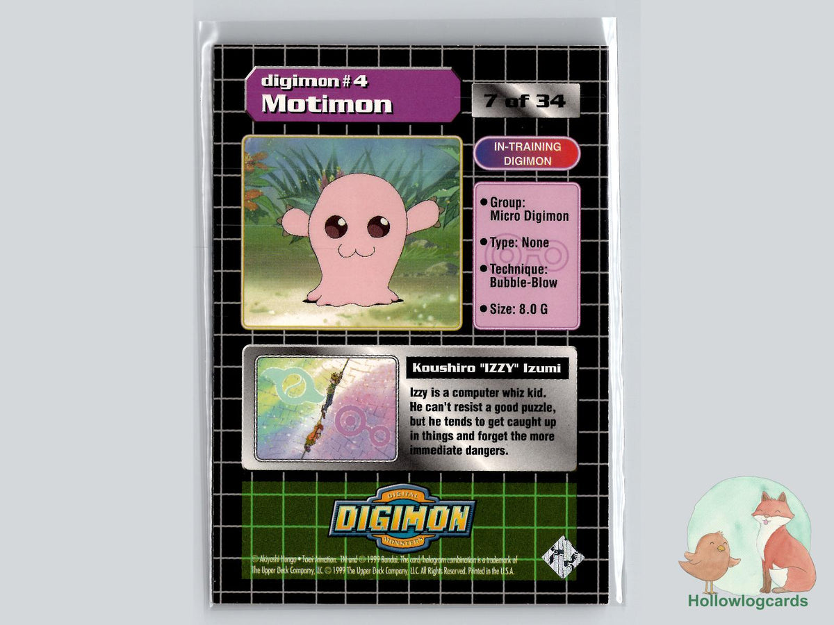 Izzy & Motimon #4 (7/34) Silver Prism Holo Exclusive Preview Stamped - 1999 Upper Deck Digimon