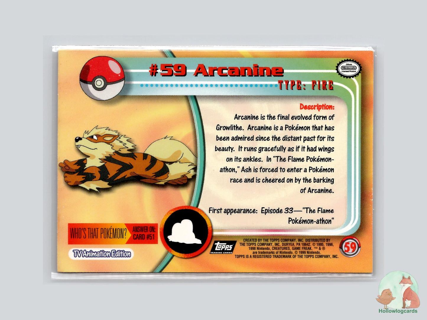 Arcanine (#59) - Topps Trading Cards Series 1