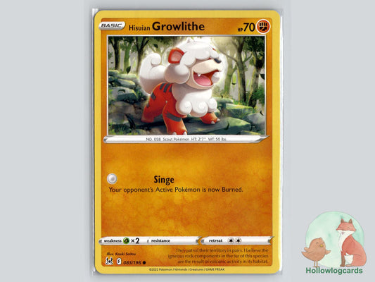 Hisuian Growlithe (083/196) - Lost Origin Pokémon Card