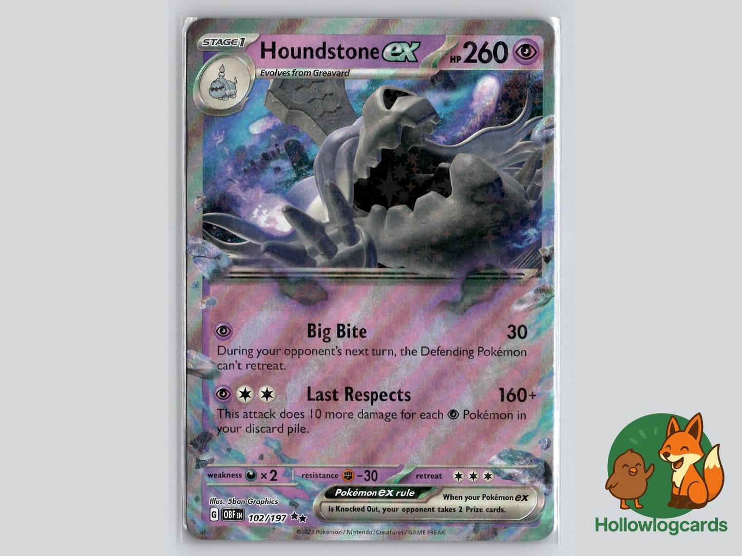 Houndstone ex (102/197) - Obsidian Flames Pokémon Card