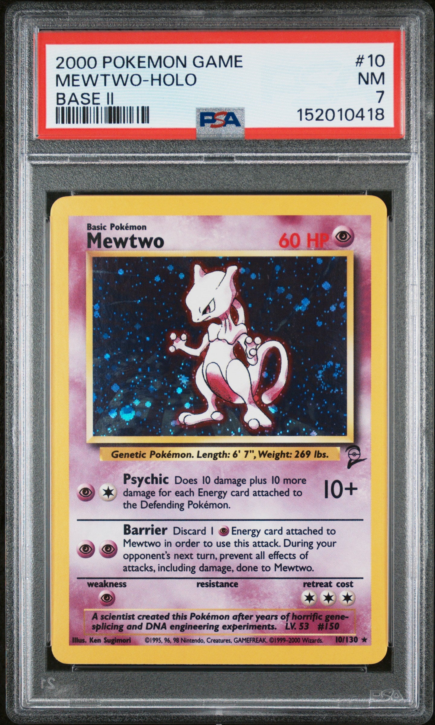 Graded Mewtwo Holo (Swirl) (10) Game Base II - PSA 7