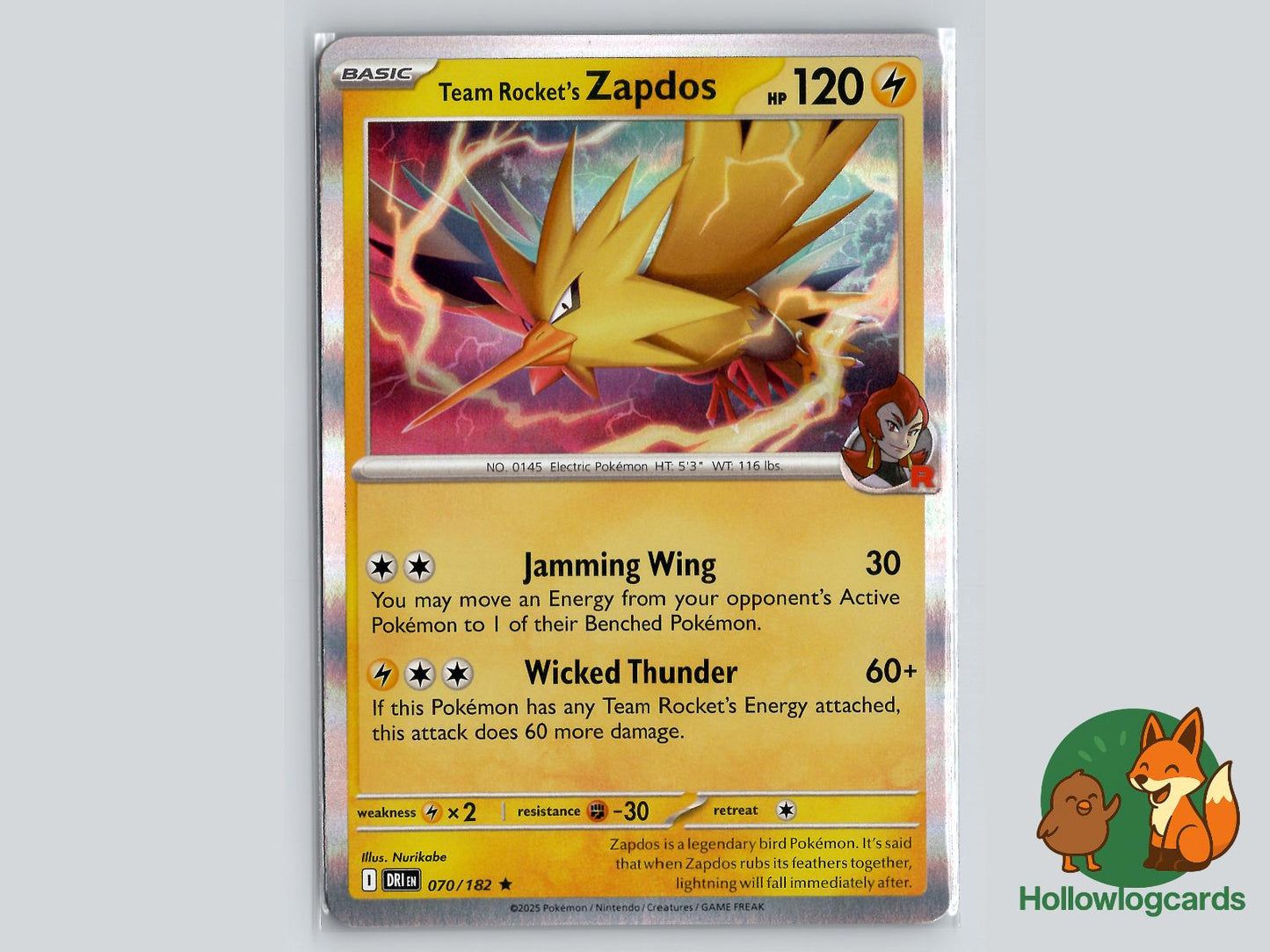 Team Rocket's Zapdos (070/182) - Destined Rivals Pokémon Card