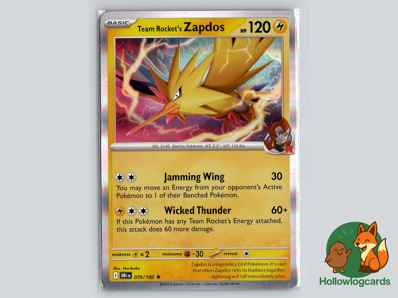 Team Rocket's Zapdos (070/182) - Destined Rivals Pokémon Card