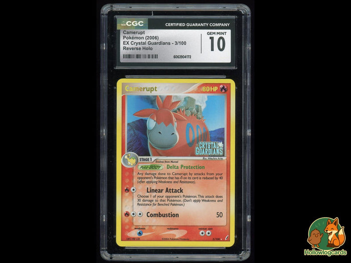 Graded Camerupt (3/100) Reverse Holo EX Crystal guardians - CGC Gem Mint 10