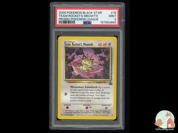 Graded Team Rocket's Meowth (18) Pokemon League Promo Black Star - PSA 9