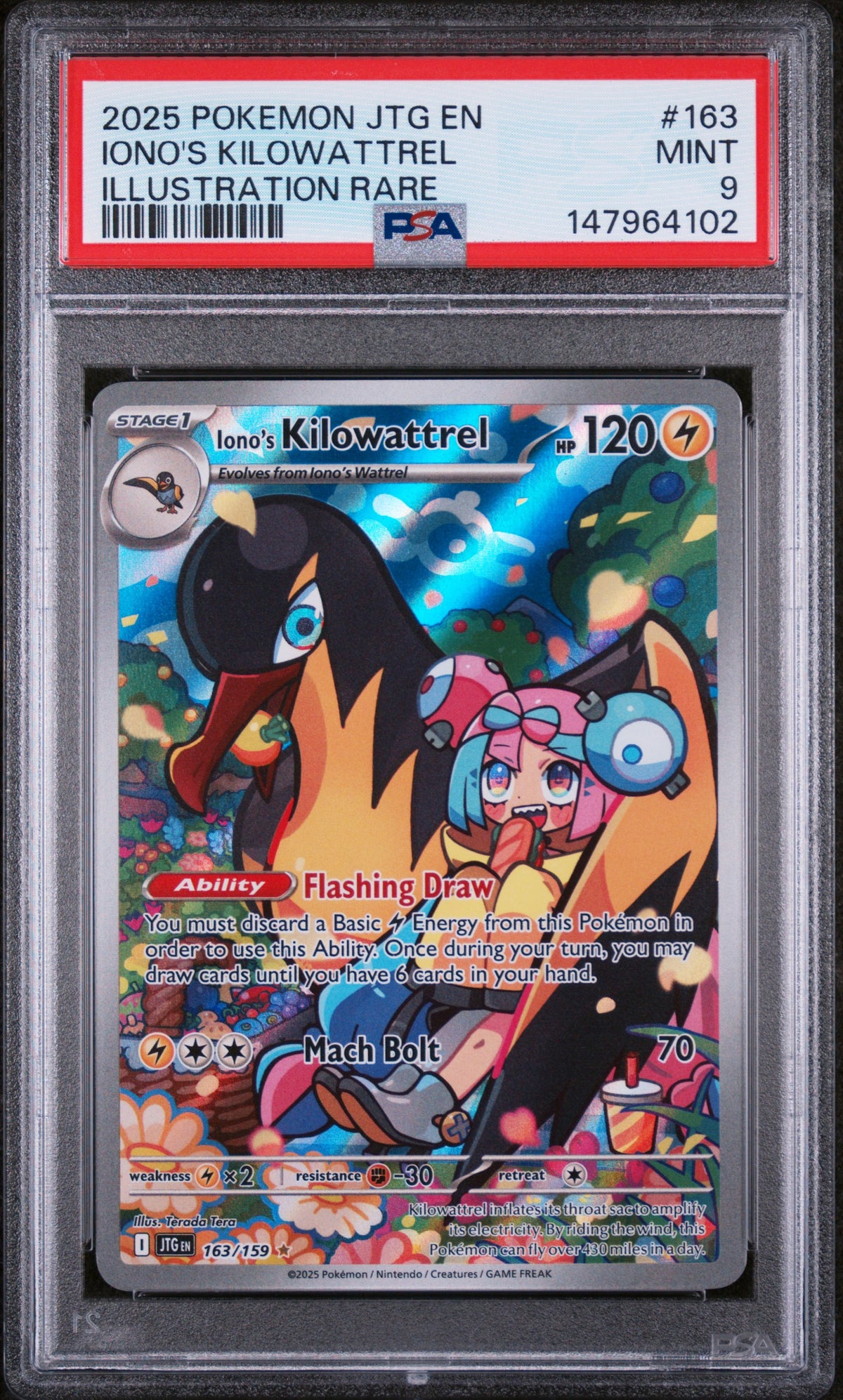 Graded Iono's Kilowattrel (163/159) Illustration Rare - PSA Mint 9