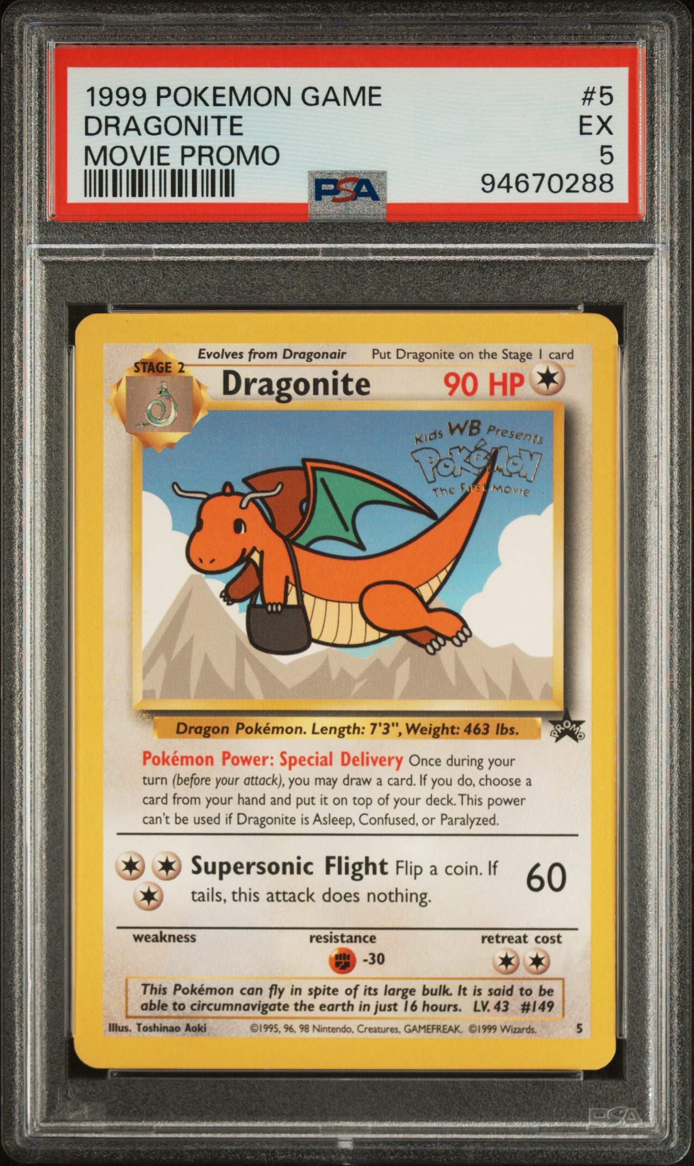 Graded Dragonite (5/102) Movie Promo Game Movie - PSA 5