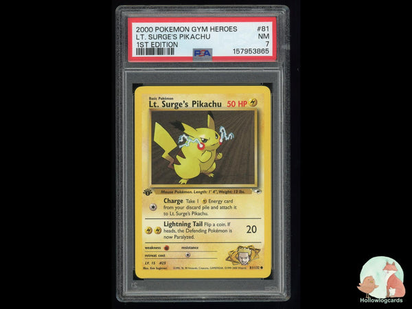 Graded Lt. Surge's Pikachu (81/132) 1st Edition Gym Heroes - PSA 7
