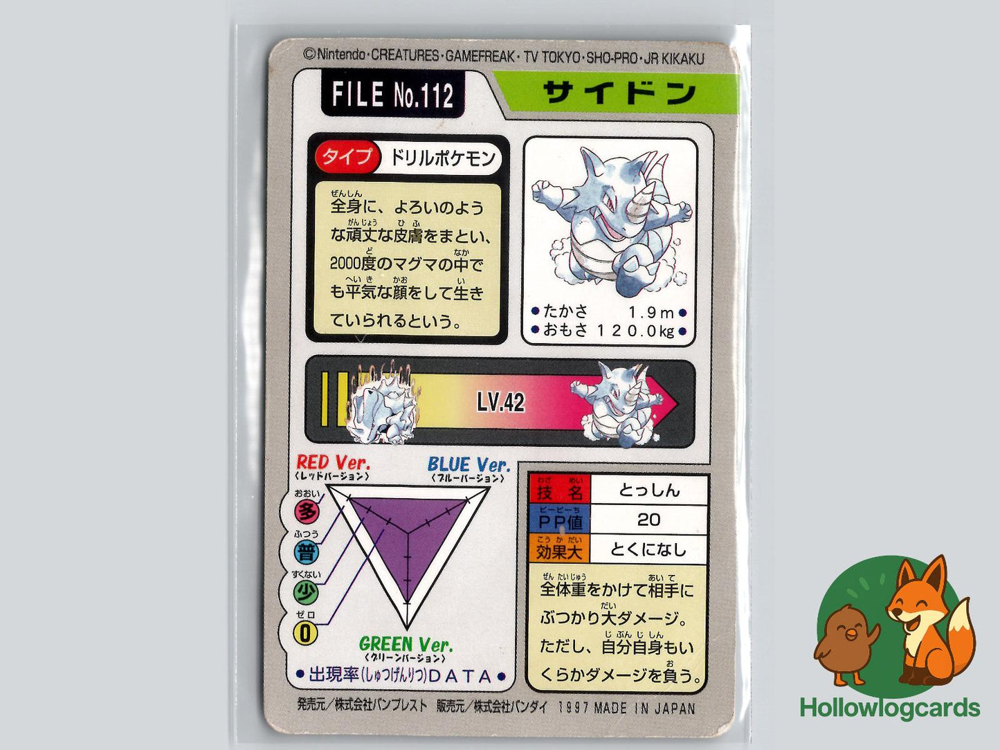 Rhydon (NO. 112) - Bandai Carddass Series 3 - 4 - Jap