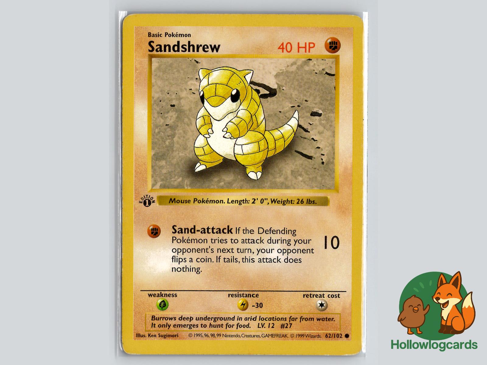1st Edition Sandshrew (62/102) - Base Pokémon Card