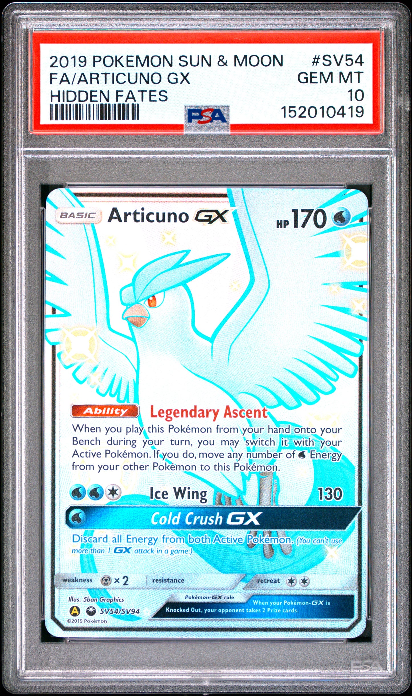 Graded Articuno Gx (SV54/SV94) Hidden Fates - PSA 10