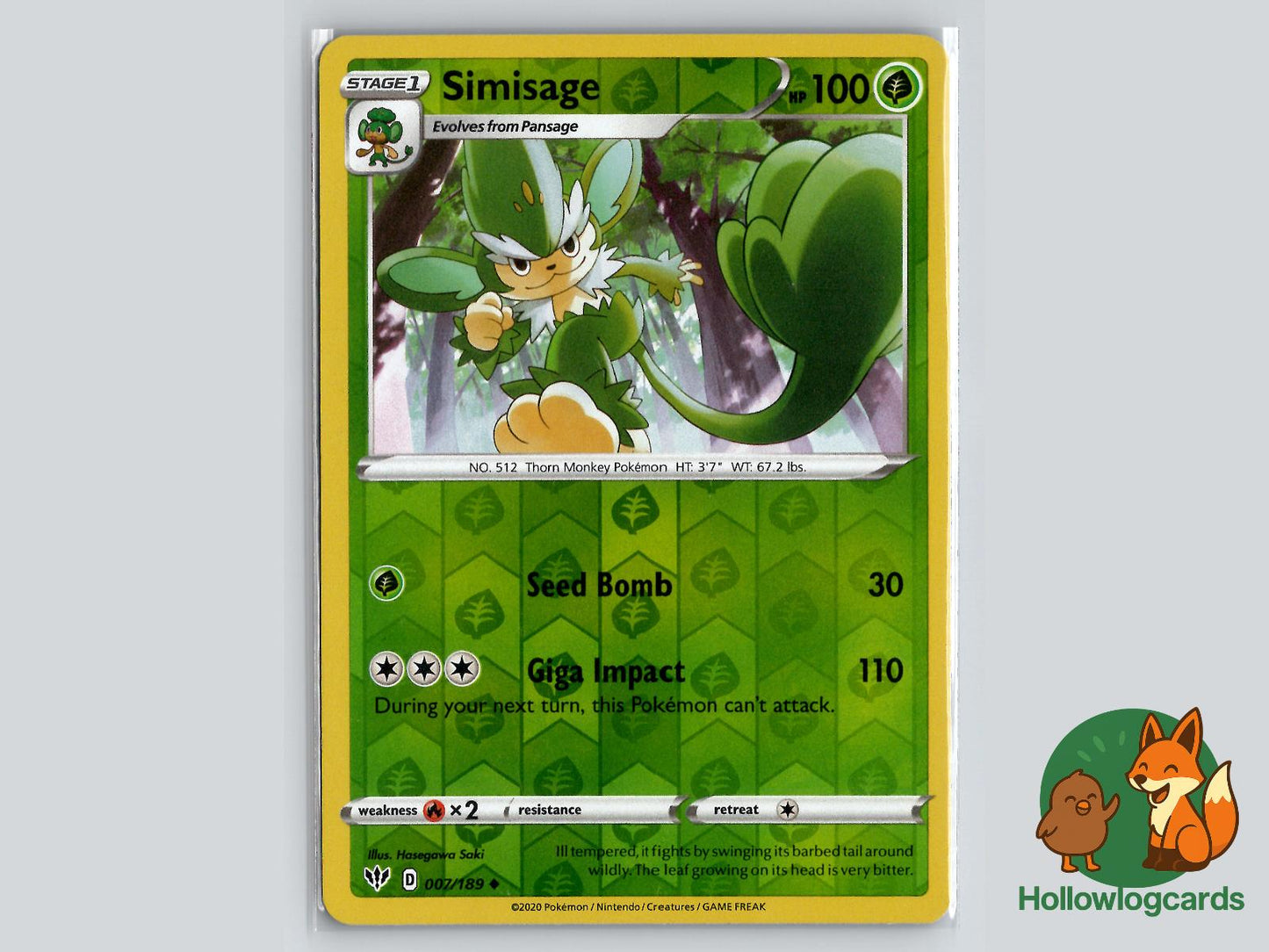 Simisage (007/189) - Darkness Ablaze Pokémon Card