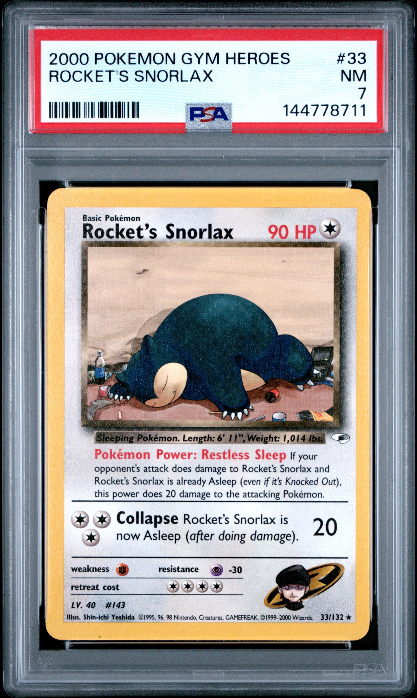 Graded Rocket's Snorlax (33/132) - Gym Heroes - PSA 7