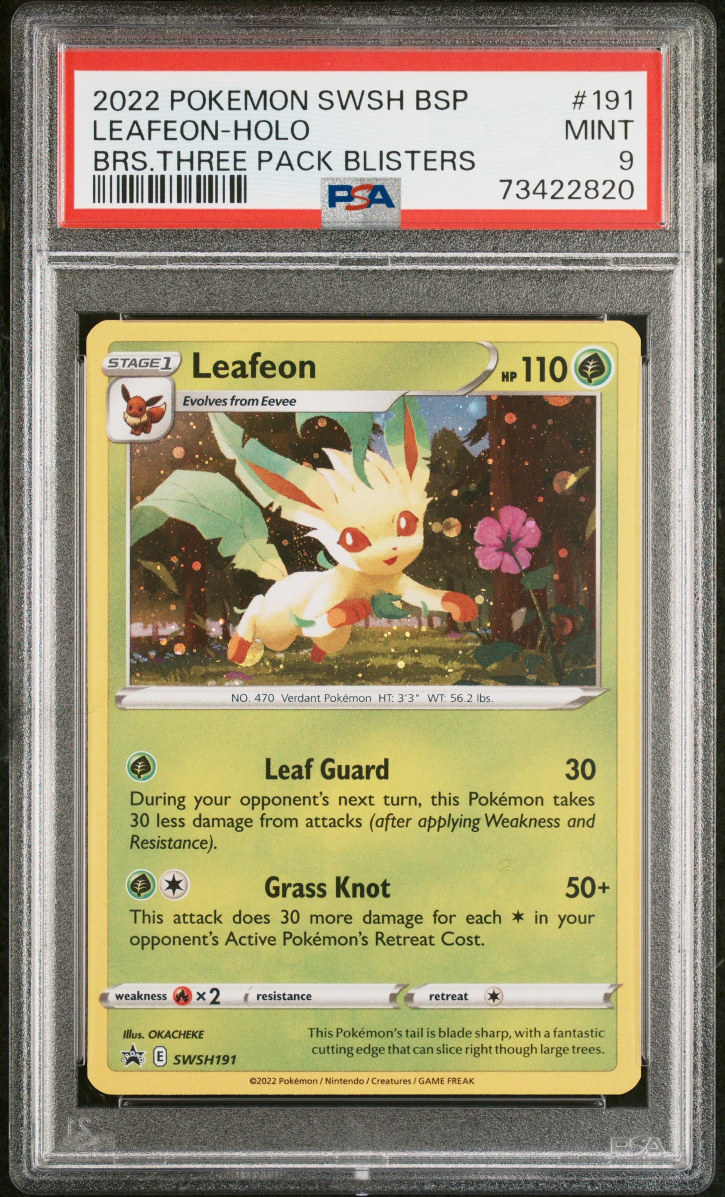 Graded Leafeon Holo (191) Brilliant Stars Three Pack Blisters - PSA 9