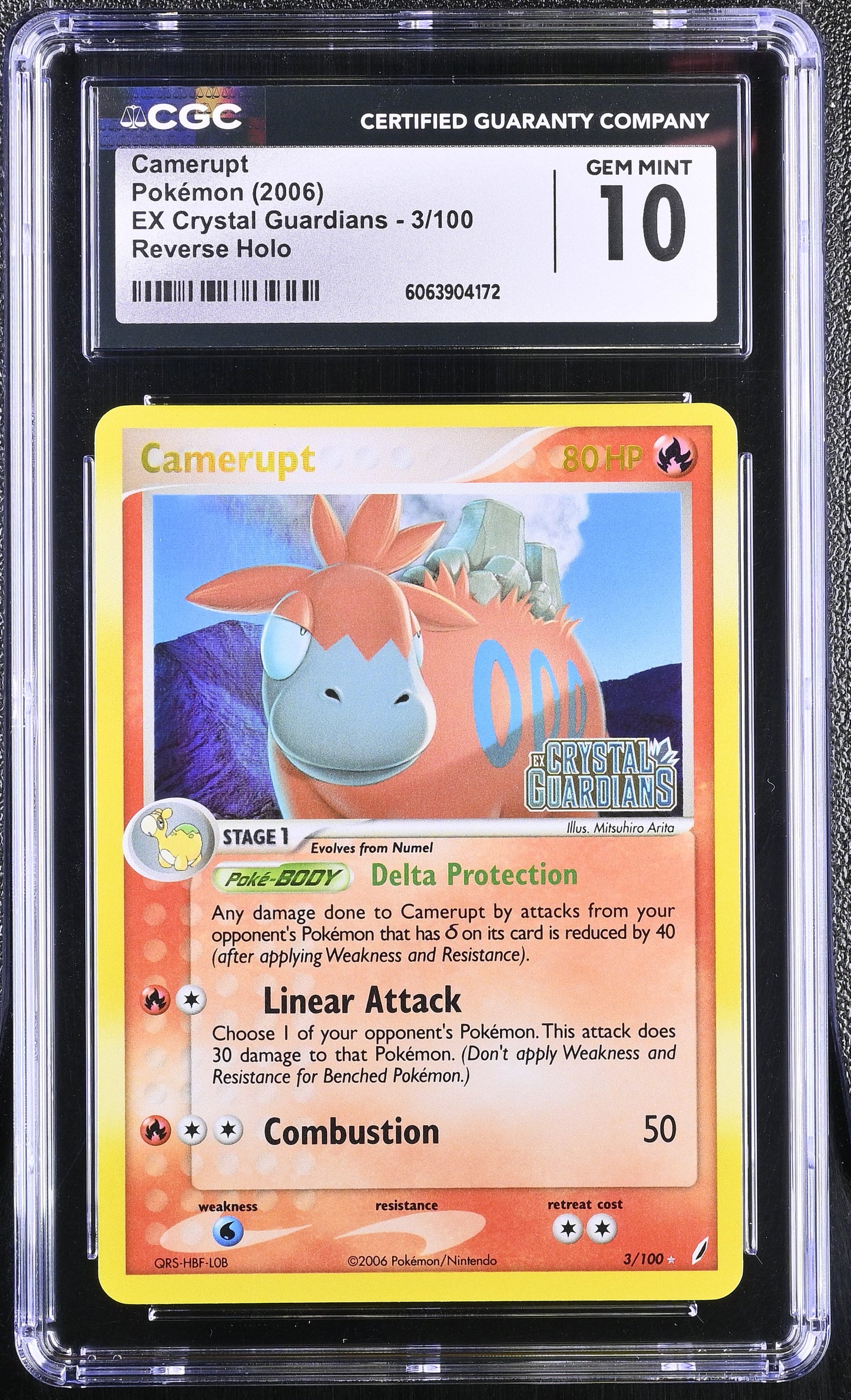 Graded Camerupt (3/100) Reverse Holo EX Crystal guardians - CGC Gem Mint 10
