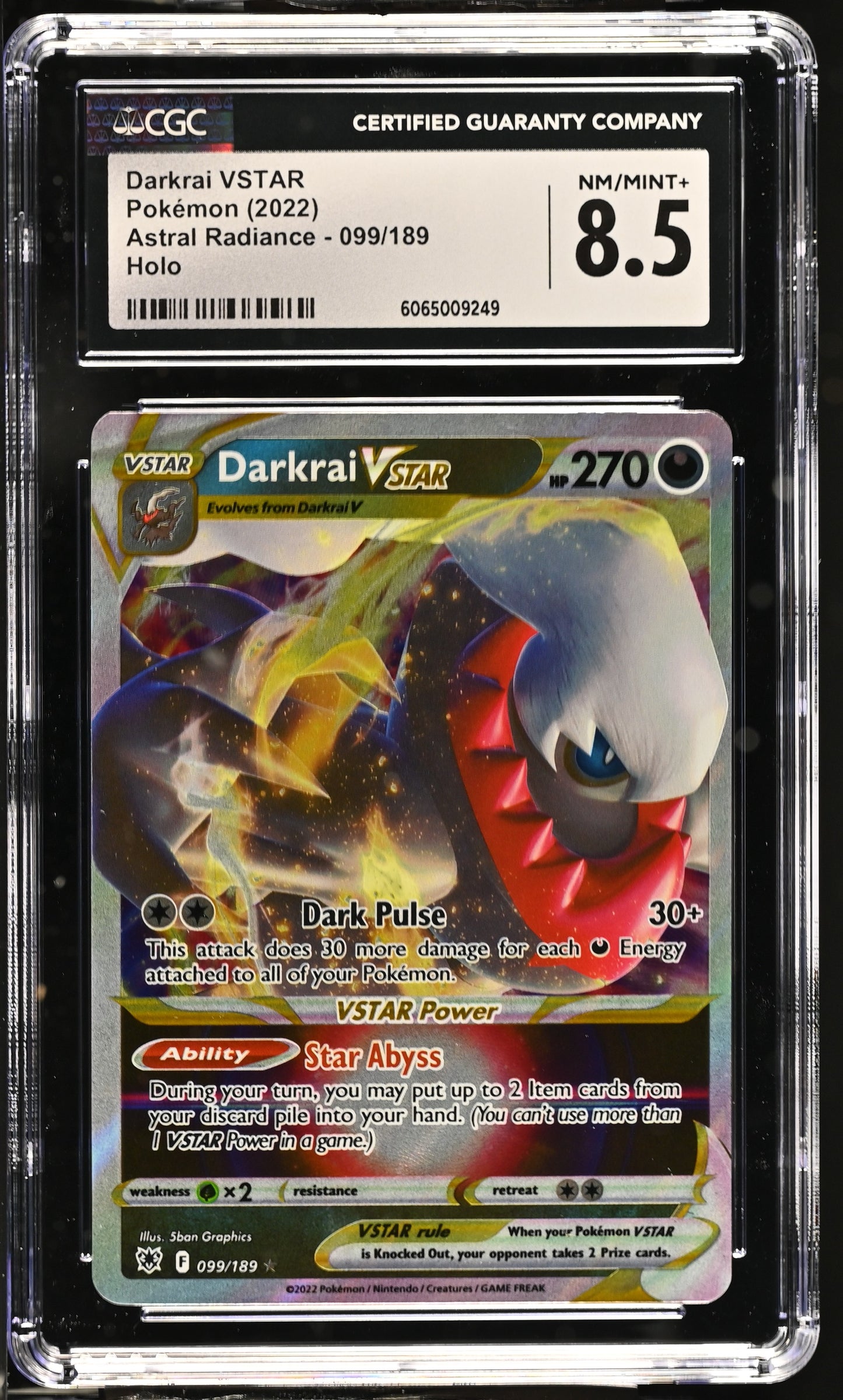 Graded Darkrai Vstar (099/189) Holo Astral Radiance - CGC Nm/Mint+ 8.5
