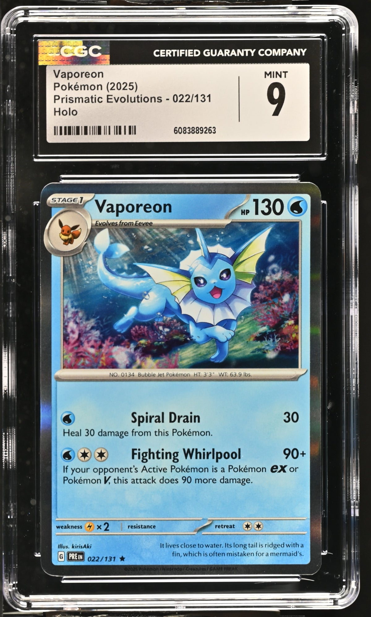 Graded Vaporeon (022/131) Holo Prismatic Evolutions - CGC Mint 9
