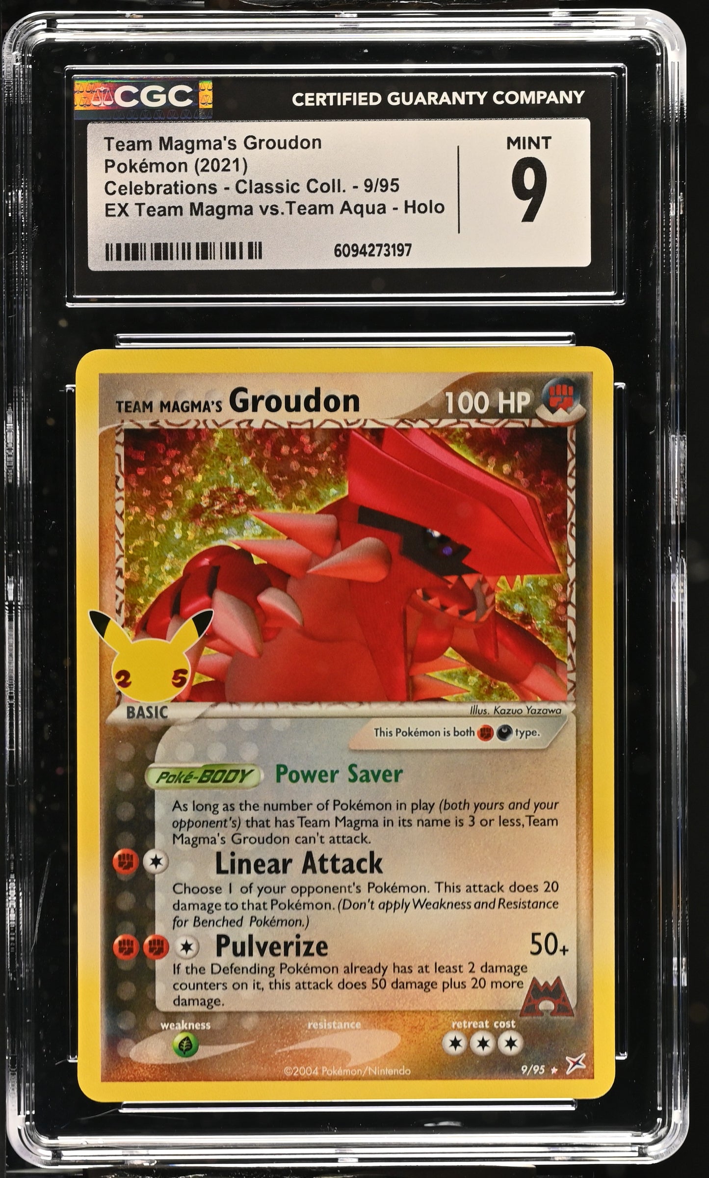 Graded Team Magma's Groudon (9/95) EX Magma Vs.Team Aqua Holo - CGC Mint 9