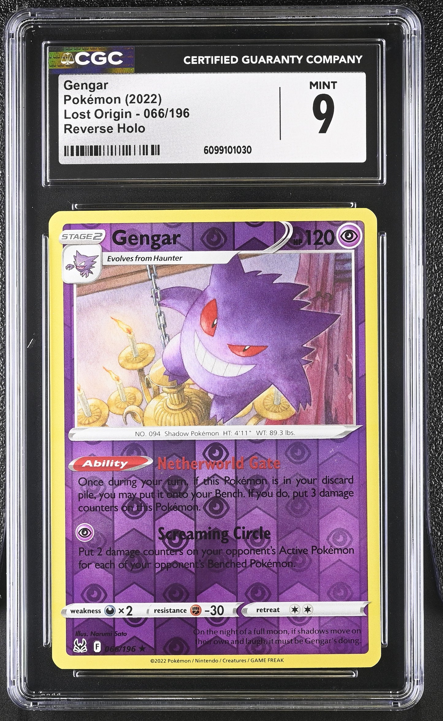 Graded Gengar (066/196) - Lost Origin Pokémon Card