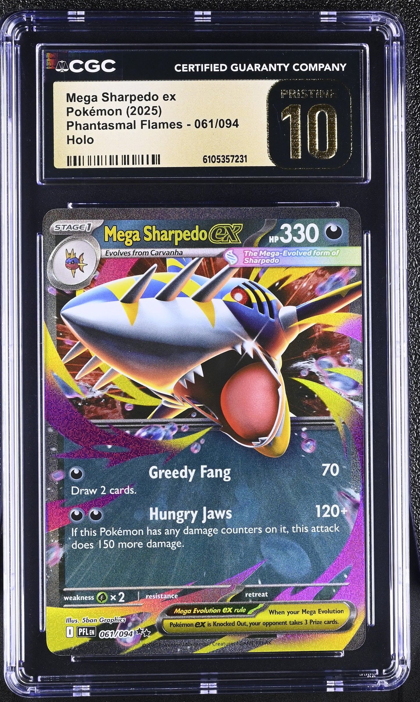 Graded Mega Sharpedo EX (061/094) - Phantasmal Flames Pokémon Card