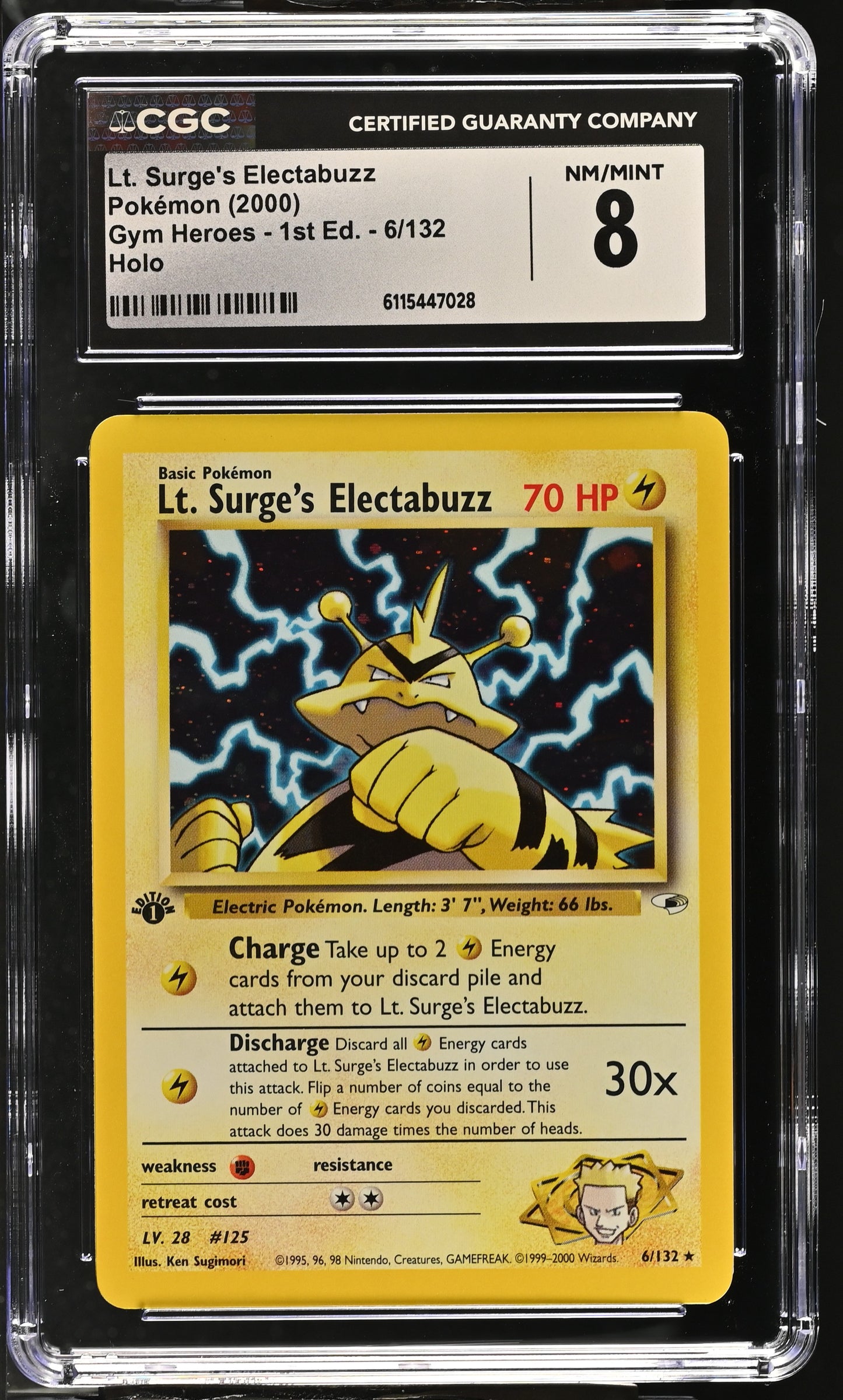 Graded 1st Edition Lt. Surge's Electabuzz (6/132) Pokémon Card