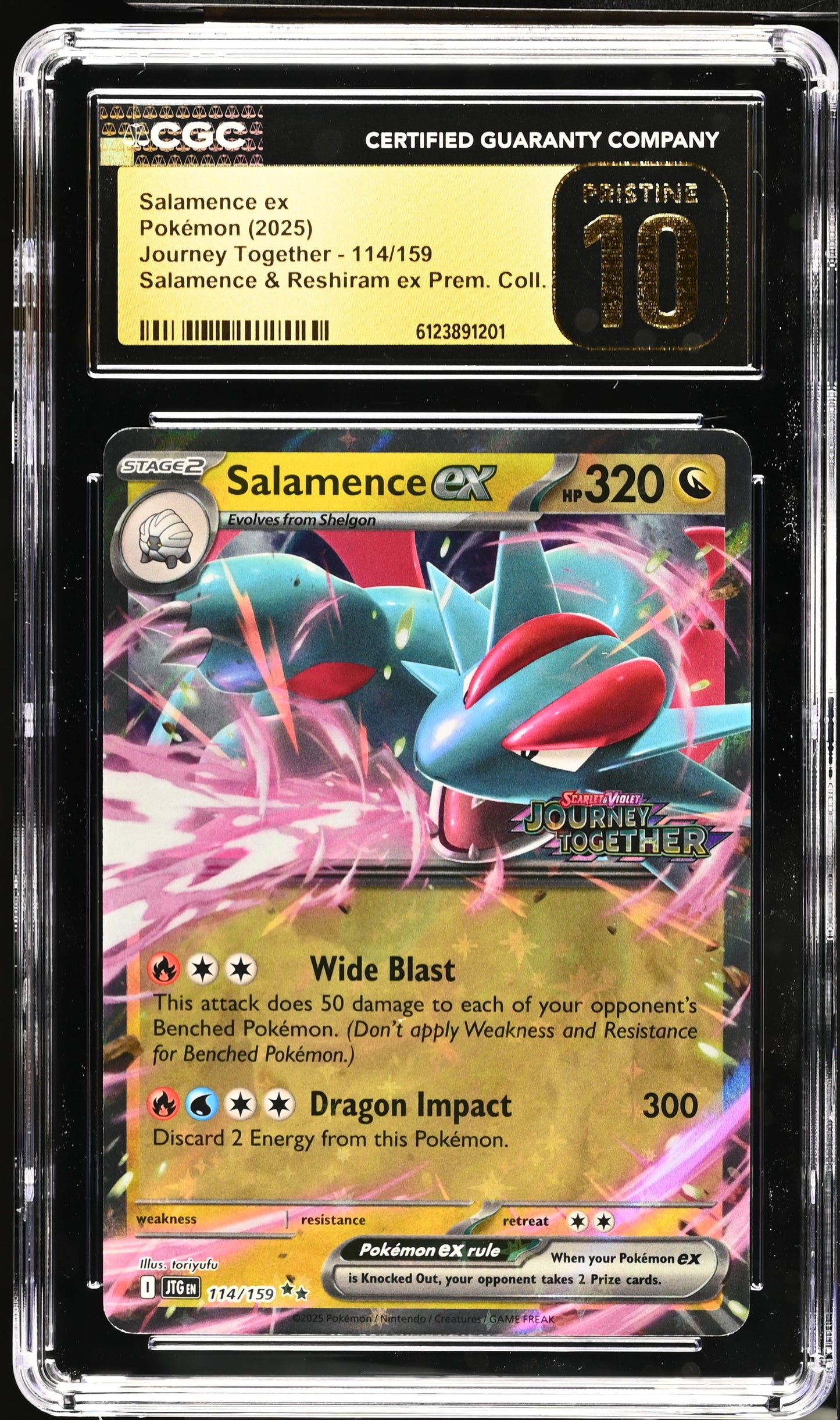 Graded Salamence EX (114/159) STAMPED Journey Together Reshiram Prem. Coll. - CGC Pristine 10