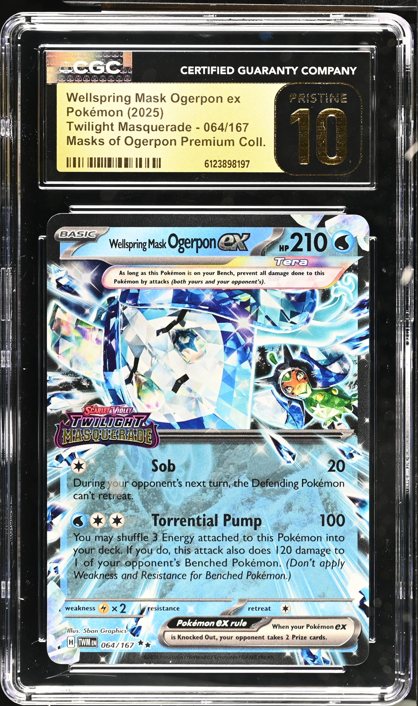 Graded Wellspring Mask Ogerpon EX (064/167) STAMPED Masks Of Premium Coll. - CGC Pristine 10