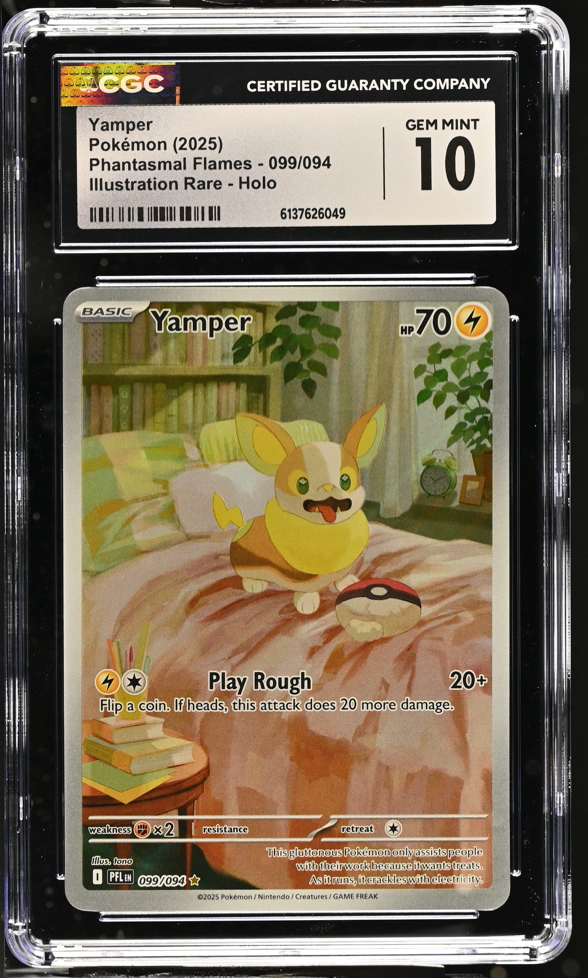 Graded Yamper (099/094) Phantasmal Flames Illustration Rare Holo - CGC Gem Mint 10