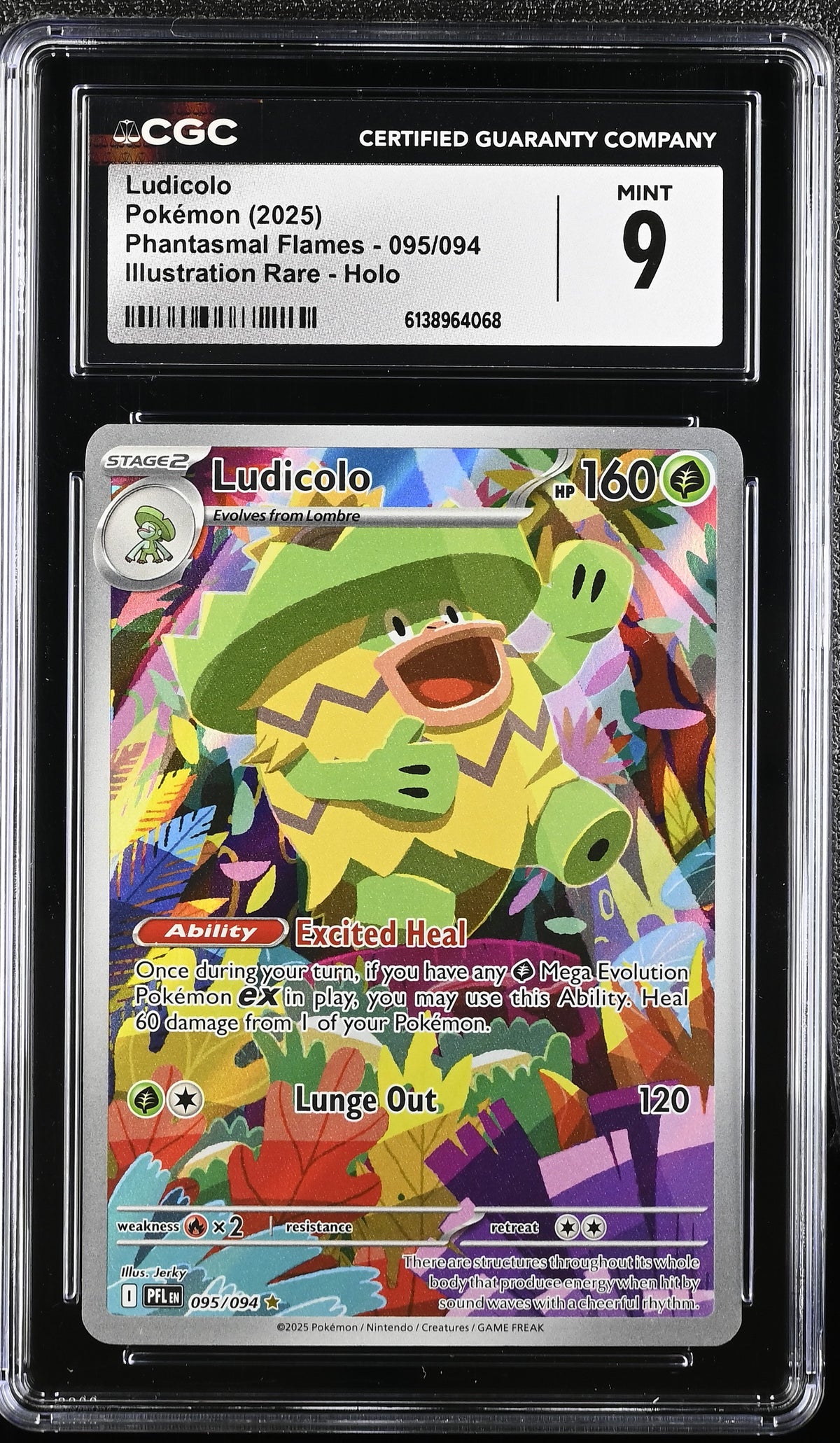 Graded Ludicolo (095/094) Phantasmal Flames - Illustration Rare Holo - CGC Mint 9