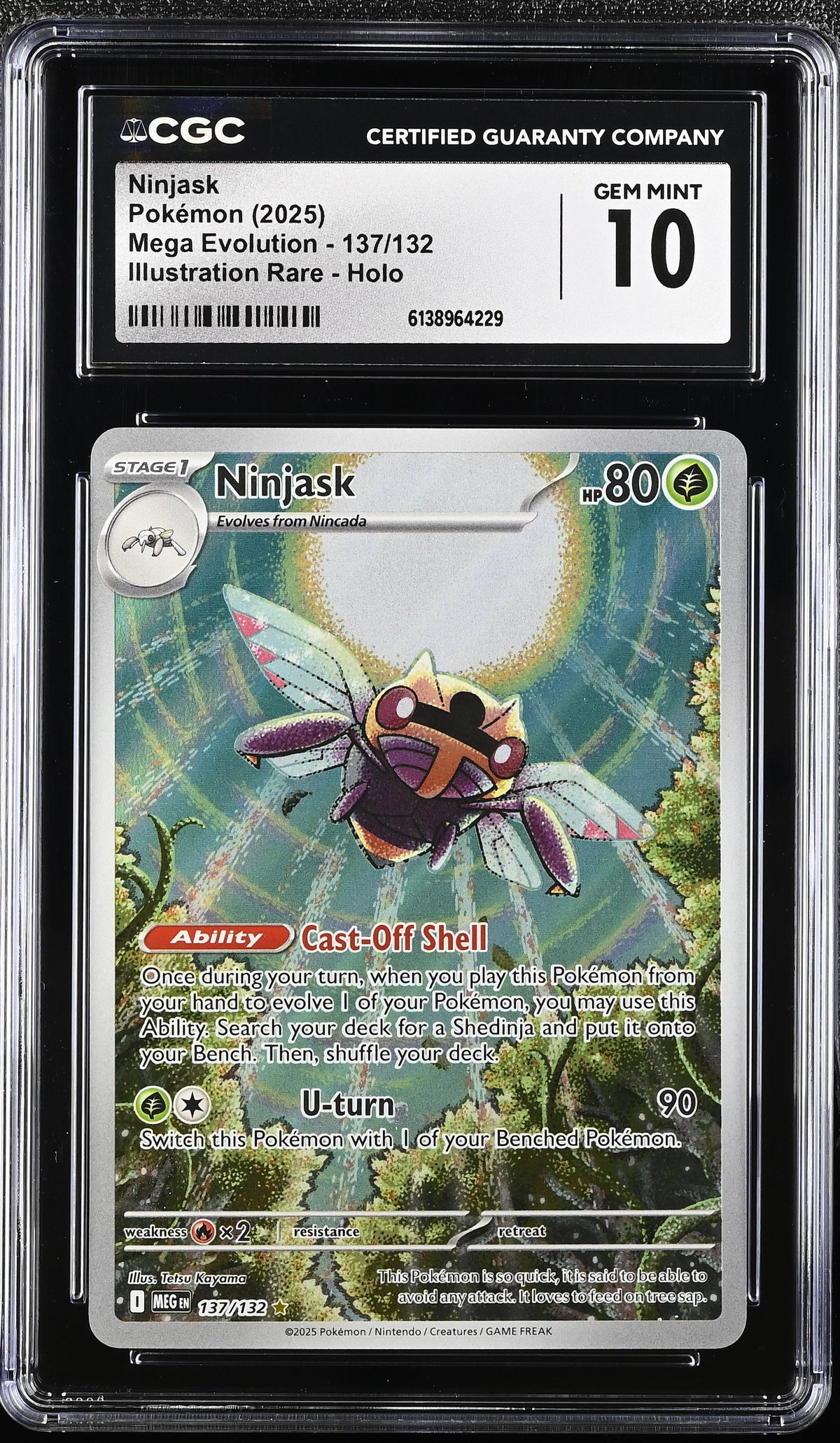 Graded Ninjask (137/132) Mega Evolution Illustration Rare Holo - CGC Gem Mint 10